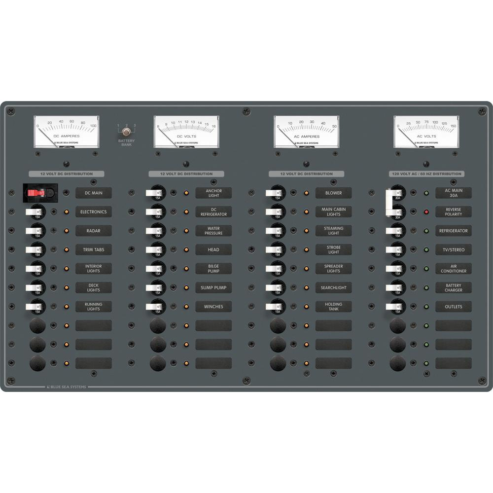 Blue Sea 8095 AC Main +8 Positions / DC Main +29 Positions Toggle Circuit Breaker Panel (White Switches) Blue Sea 8095 AC Main +8 Positions / DC Main +29 Positions Toggle Circuit Breaker Panel (White Switches)