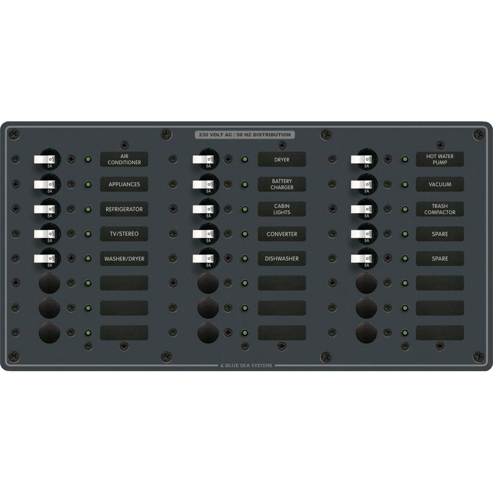 Blue Sea 8165 AV 24 Position 230v (European) Breaker Panel - White Switches Blue Sea 8165 AV 24 Position 230v (European) Breaker Panel - White Switches