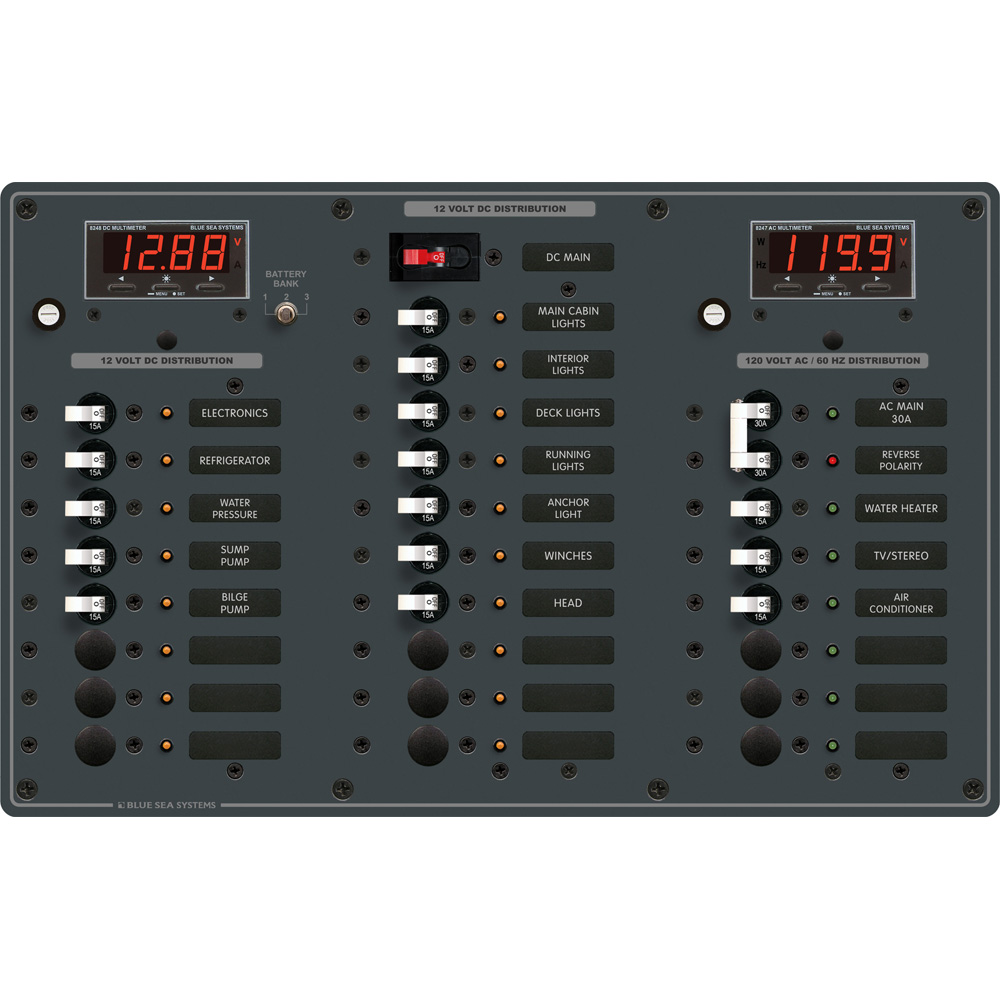 Blue Sea 8408 AC Main + 6 Positions / DC Main + 18 Positions Blue Sea 8408 AC Main + 6 Positions / DC Main + 18 Positions