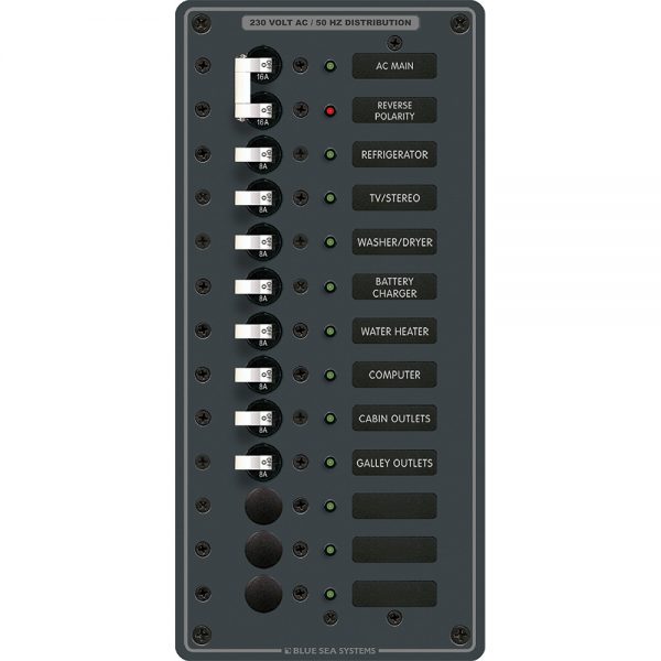 Blue Sea 8585 Breaker Panel - AC Main + 11 Positions (European) - White