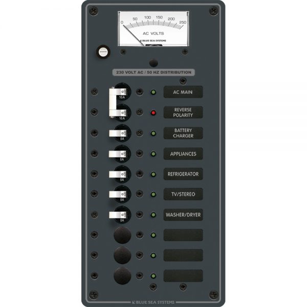 Blue Sea 8588 Breaker Panel - AC Main + 8 Positions (European) - White