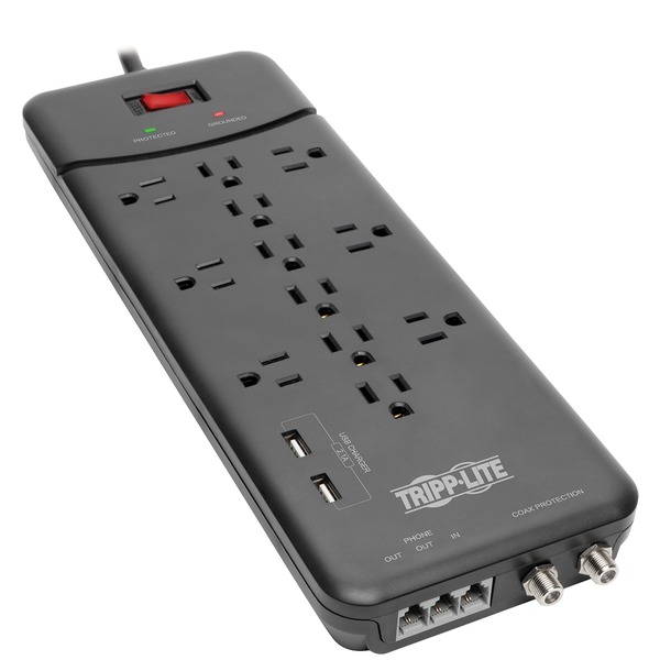Tripp Lite TLP128TTUSBB Protect It! 12-Outlet Surge Protector with 2 USB Ports Tripp Lite TLP128TTUSBB Protect It! 12-Outlet Surge Protector with 2 USB Ports