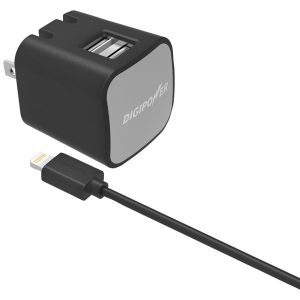 DIGIPOWER IS-AC2DL InstaSense 2.4-Amp Dual-Port Wall Charger with 5ft USB Cable & Lightning Connector