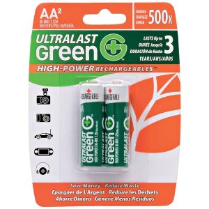 Ultralast ULGHP2AA Green High-Power Rechargeables AA NiMH Batteries