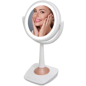 QFX R-72 5-Inch Lighted Makeup Mirror and Bluetooth Speaker