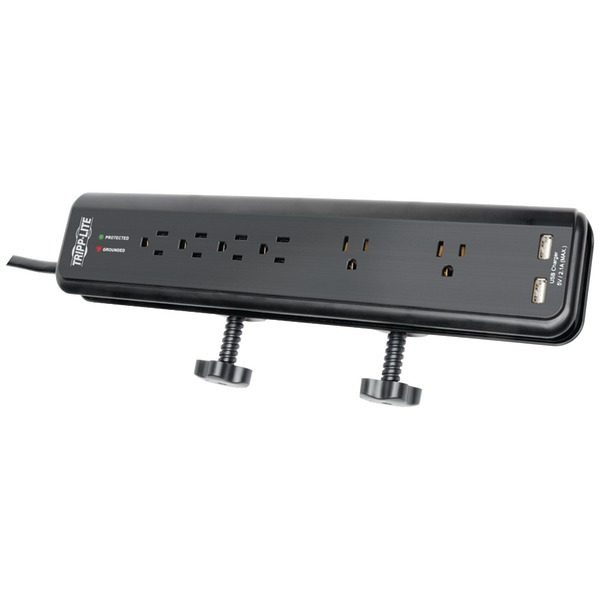 Tripp Lite TLP606DMUSB 6-Outlet Surge Protector with Clamps & 2 USB Ports