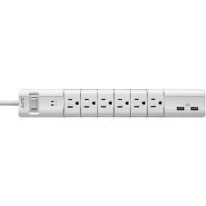 APC PE6RU3W Essential SurgeArrest 6-Rotating-Outlets Power Strip with 2 USB Charging Ports (White)