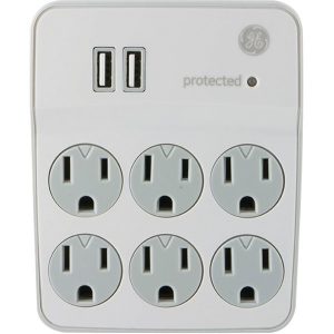GE 36735 6-Outlet Surge-Protector Wall Tap with 2 USB Ports