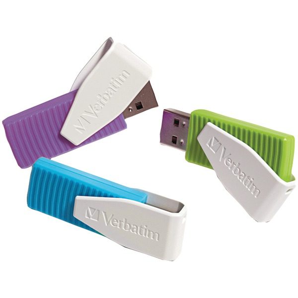 Verbatim 98426 Store 'n' Go Swivel USB Drives (8GB; 3 pk; Blue/Green/Violet)