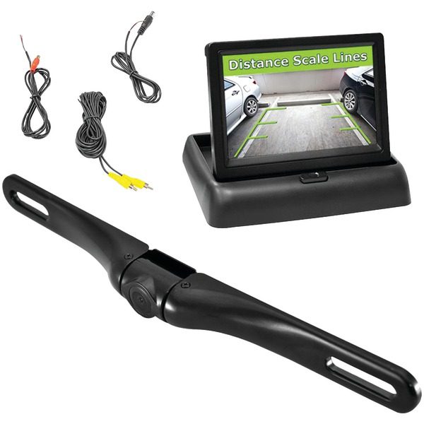Pyle PLCM4500 Rearview License-Plate Swivel Camera & Pop-up 4.3" Monitor System