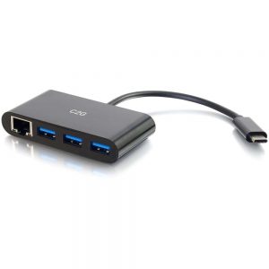 C2G USB C Ethernet and 3 Port USB A Hub - Black - USB Type C - External - 3 USB Port(s) - 1 Network (RJ-45) Port(s) - 3 USB 3.0 Port(s)