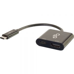 C2G USB C to HDMI Adapter with Power Delivery - USB Type C to HDMI Black - Deliver Audio/Video content to an HDMI equipped display from a USB-C device while simultaneously charging the device