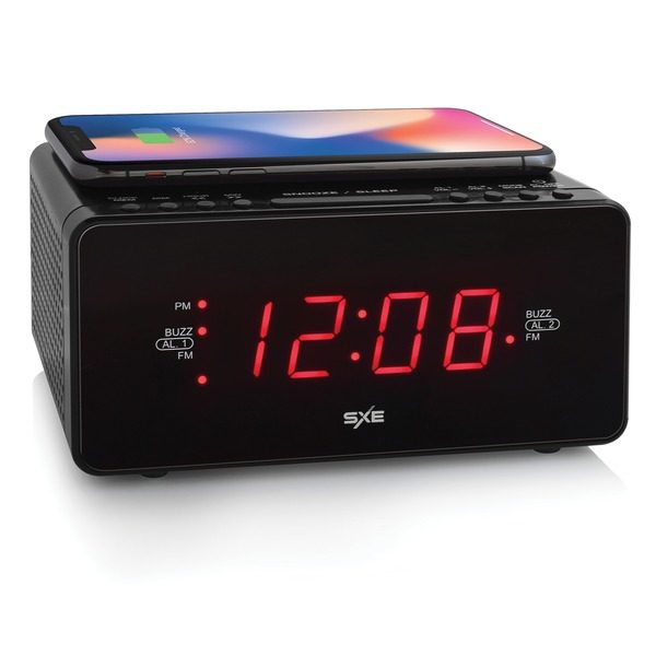 SXE SXE87014CN Digital LED Clock Radio with Wireless Charging and 1-Amp USB Charging Port