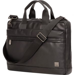 Knomo Foster Carrying Case (Briefcase) for 14 Notebook - Black - Full Grain Leather - Shoulder Strap