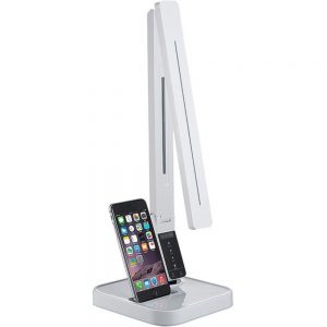 Lorell LLR99771 LED Desk Lamp with iPhone Charger - White