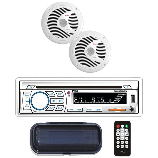 Pyle PLCDBT65MRW Marine Single-DIN In-Dash CD AM/FM Receiver with Two 6.5" Speakers