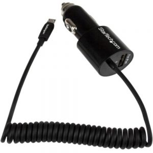 StarTech.com Black Dual Port Car Charger with Micro USB Cable and USB 2.0 Port - High Power (21 Watt / 4.2 Amp) - 12 V DC