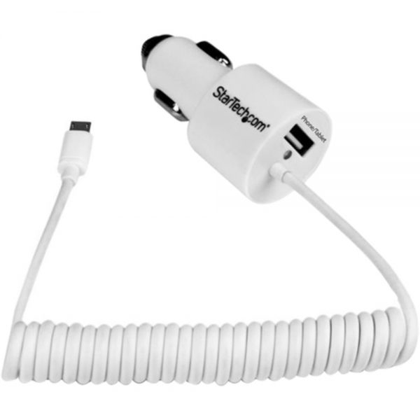 StarTech.com White Dual Port Car Charger with Micro USB Cable and USB 2.0 Port - High Power (21 Watt / 4.2 Amp) - 21 W Output Power - 12 V DC