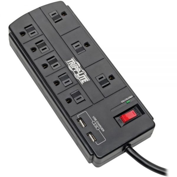 Tripp Lite Surge Protector Power Strip 8-Outlet 2 USB Charging Ports 8ft Cord - 8 x NEMA 5-15R