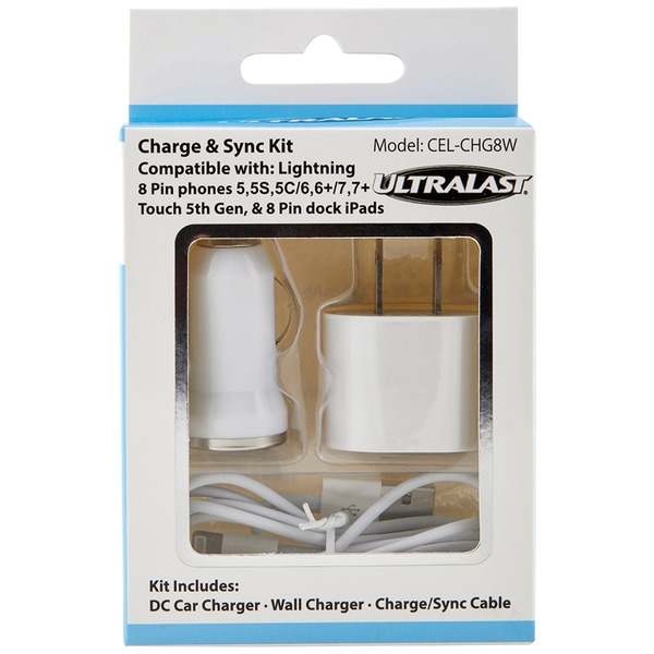 Ultralast CEL-CHG8W Charge & Sync Kit with Lightning to USB Cable (White) Ultralast CEL-CHG8W Charge & Sync Kit with Lightning to USB Cable (White)