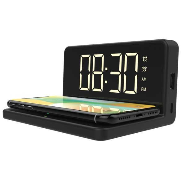 QFX WCH-110 Fast Wireless Charger with Dual Alarm Clock