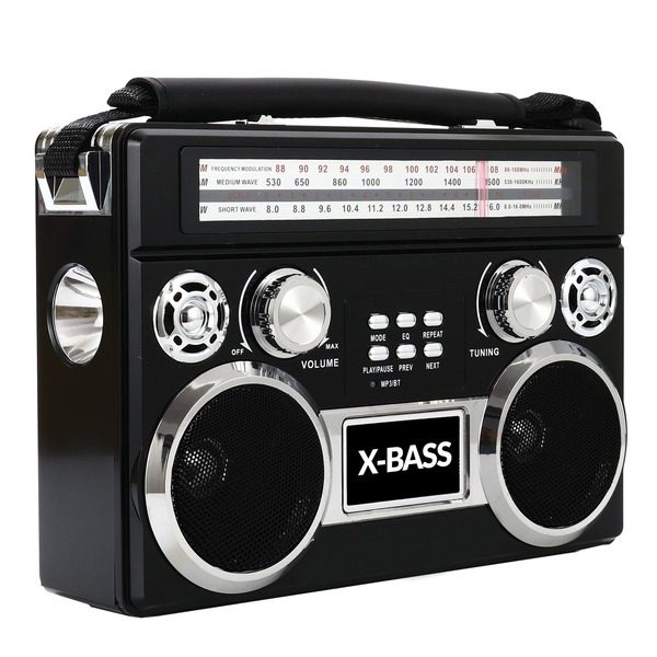 Supersonic SC-1097BT- Black 3-Band Radio with Bluetooth and Flashlight (Black)