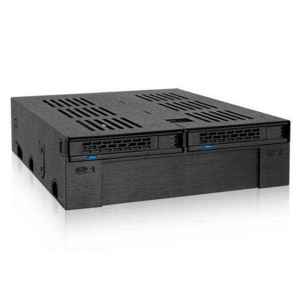 ICY DOCK ExpressCage MB322SP-B 2x 2.5 inch SATA/SAS HDD/SSD to External 5.25 inch Mobile Rack w/ 3.5 inch HDD/Device Slot