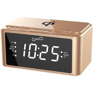 Supersonic SC-6030QI-GD Clock Radio with Qi Wireless Charging Station (Gold)