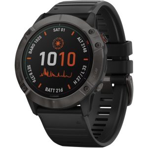 Garmin 010-02157-20 fenix 6X Pro Solar Multisport GPS Watch (Titanium Carbon Gray DLC with Black Band)