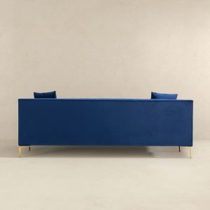 Angelina Mid-Century Modern Dark Blue Velvet  Tufted Sofa
