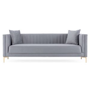 Angelina Mid-Century Modern Light Grey Velvet  Tufted Sofa