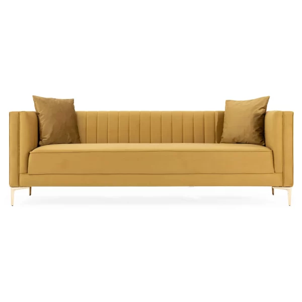 Angelina Mid-Century Modern Yellow Mustard Velvet Tufted Sofa