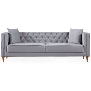 Autumn Mid-Century Modern  Light Grey Velvet Sofa