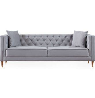 Autumn Mid-Century Modern  Light Grey Velvet Sofa
