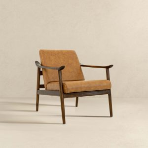 Brandon Mid-Century Modern Antique Tan Leather Lounge Chair