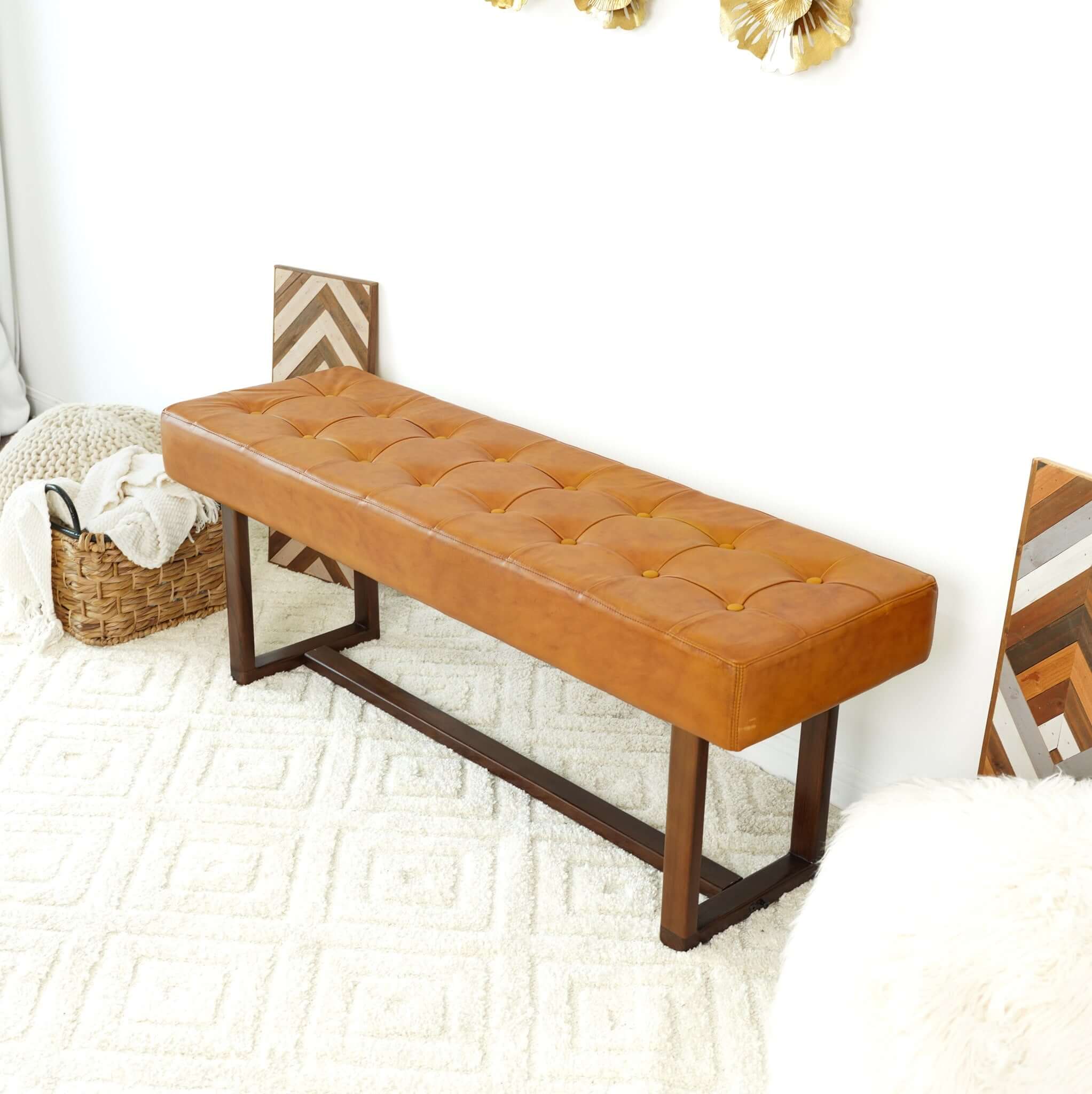 Cameron Tan Leather Bench Cameron Tan Leather Bench