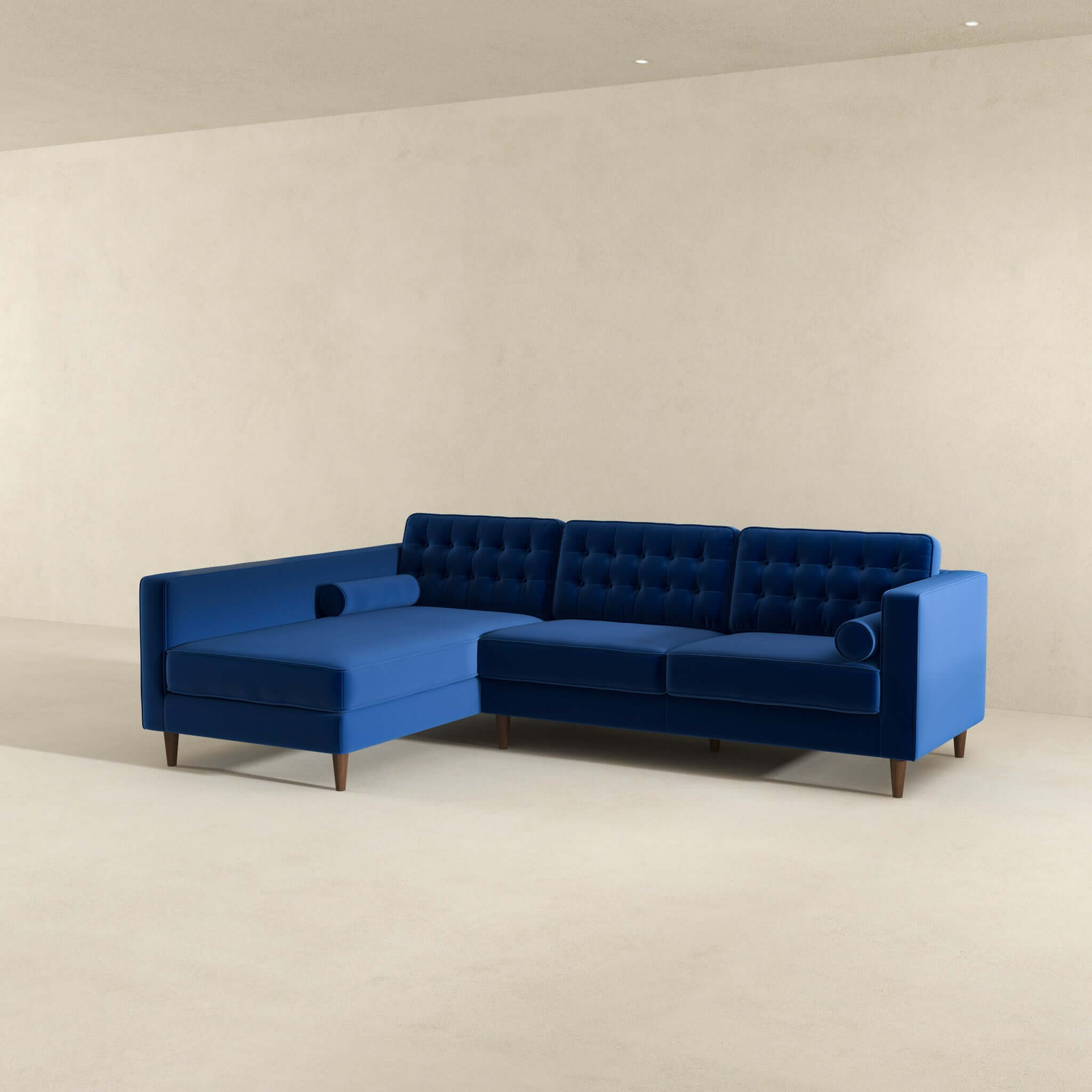Christian Mid-Century Modern Blue Velvet Sectional Sofa Christian Mid-Century Modern Blue Velvet Sectional Sofa