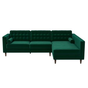 Christian Mid-Century Modern Green Velvet Sectional Sofa