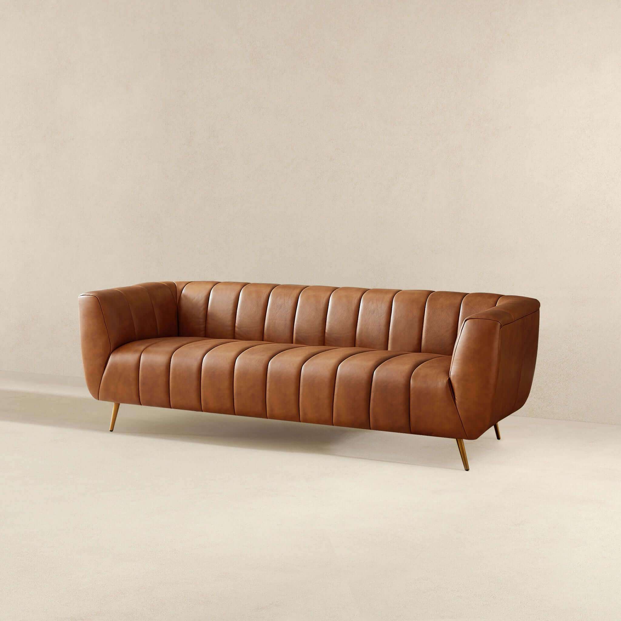 Ava Genuine Italian Tan Leather Channel Tufted Sofa Ava Genuine Italian Tan Leather Channel Tufted Sofa