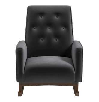 Demetrius Mid-Century Modern Dark Grey Fabric  Solid Wood Rocking Chair