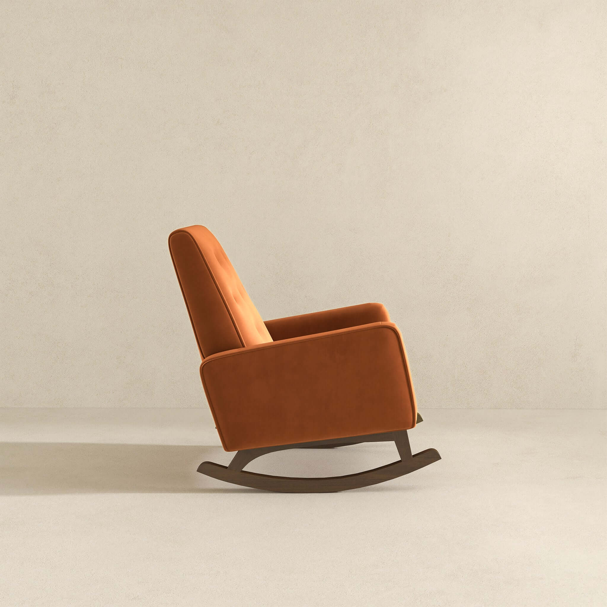 Demetrius Mid-Century Modern Orange Velvet Solid Wood Rocking Chair Demetrius Mid-Century Modern Orange Velvet Solid Wood Rocking Chair