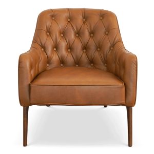 Joshua Mid-Century Modern Tufted Tan Leather Lounge Chair