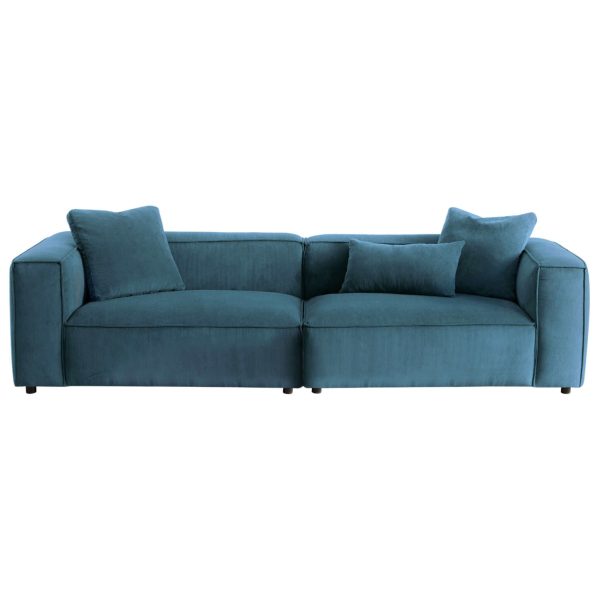 Kalen Mid-Century Modern 110 4-Seater Blue Corduroy Sofa