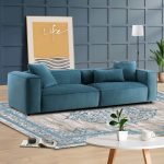 Kalen Mid-Century Modern 110 4-Seater Blue Corduroy Sofa