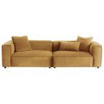 Kalen Mid-Century Modern 110 4-Seater Cognac Corduroy Sofa