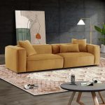 Kalen Mid-Century Modern 110 4-Seater Cognac Corduroy Sofa