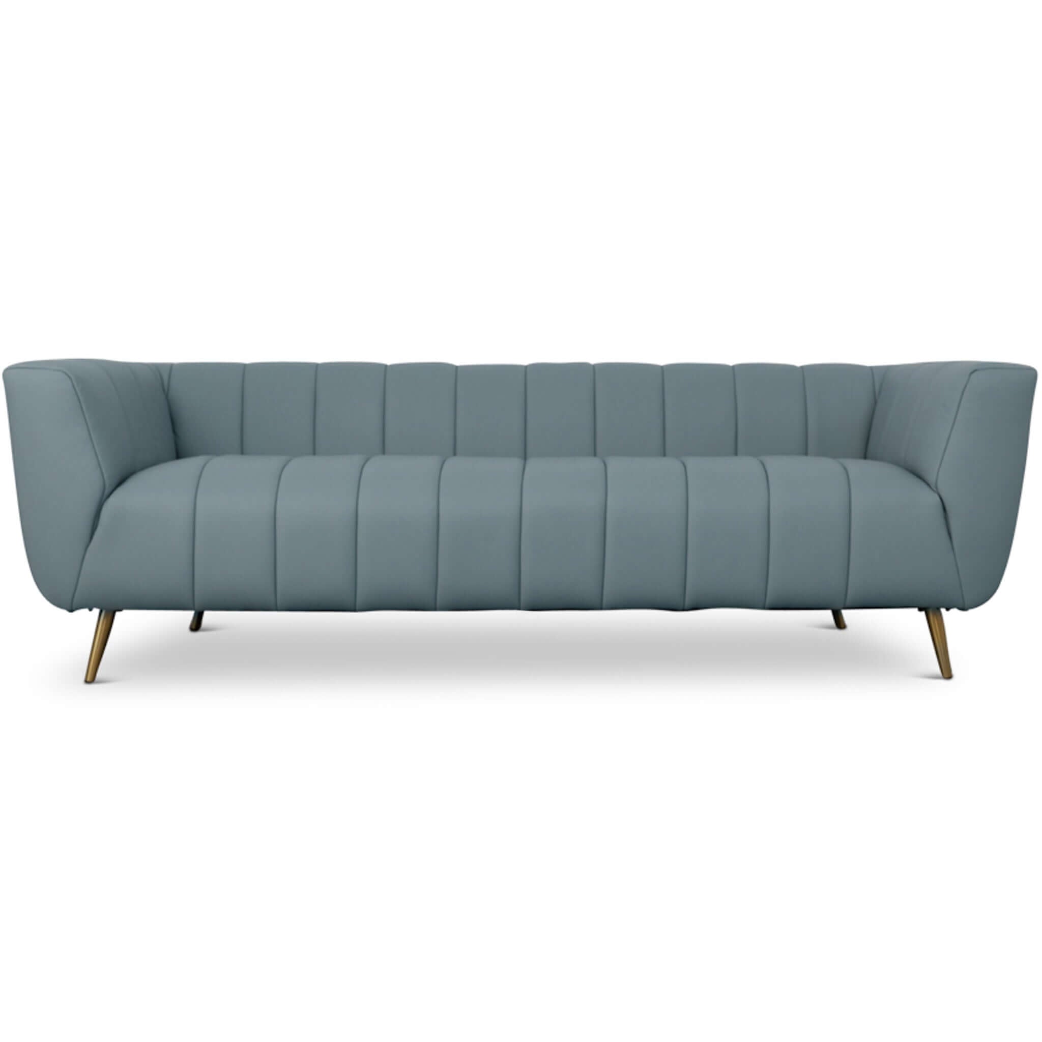 LaMattina Genuine Italian Blue Leather Channel Tufted Sofa LaMattina Genuine Italian Blue Leather Channel Tufted Sofa