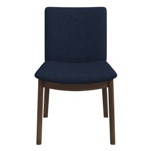Laura Mid-Century Modern Blue Linen Solid Wood Dining Chair (Set of 2)