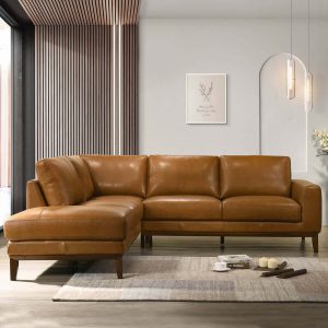 London Mid-Century Modern Leather Sectional Sofa