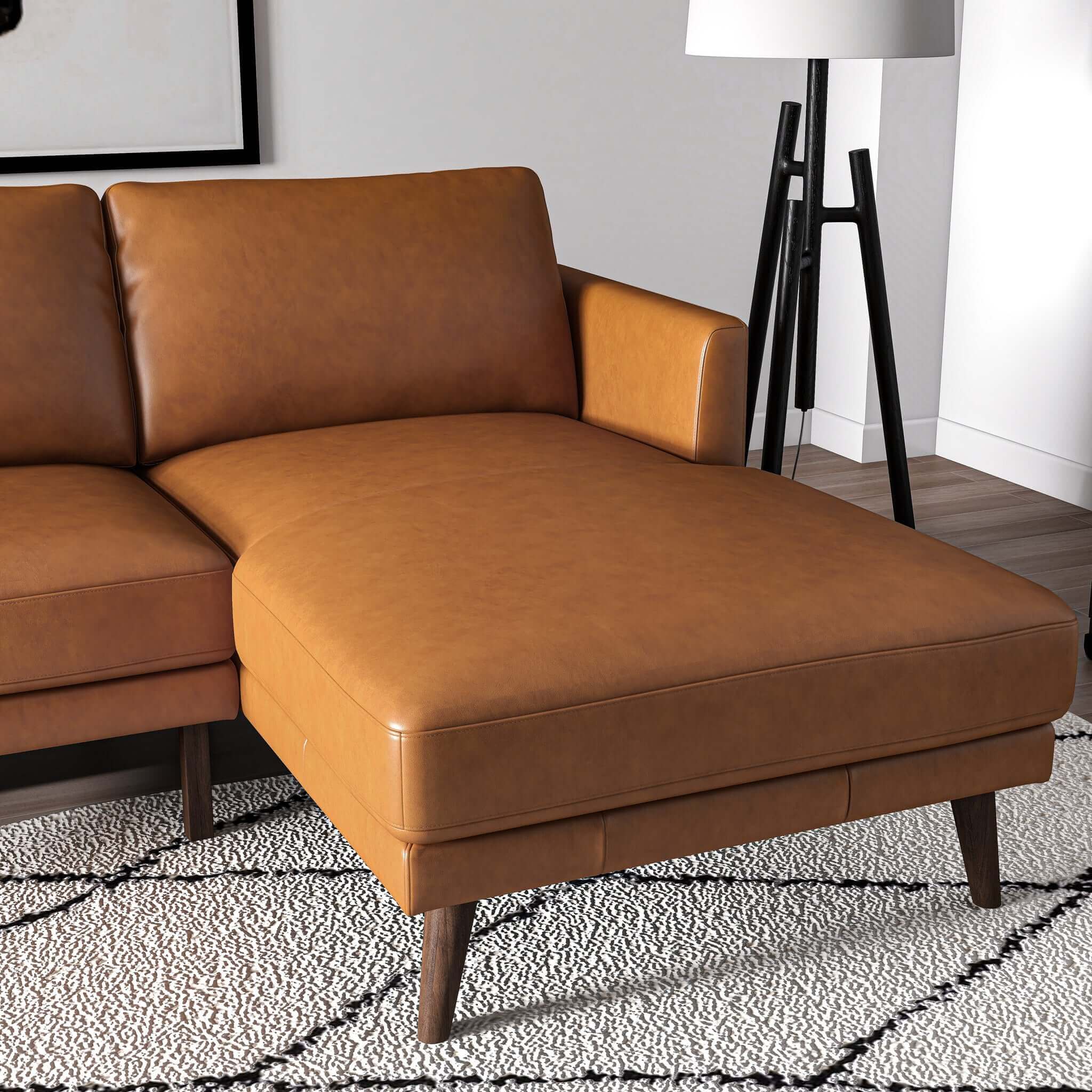 Lore Mid-Century Modern L-Shaped Genuine Leather Sectional in Tan Lore Mid-Century Modern L-Shaped Genuine Leather Sectional in Tan